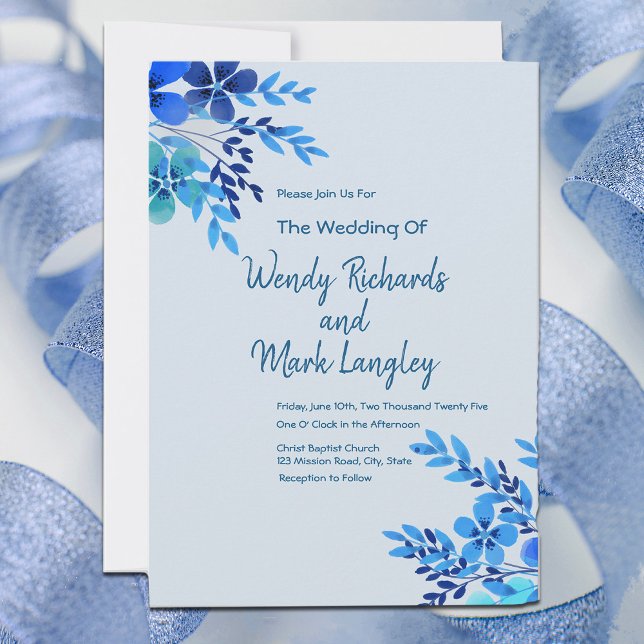  Dusty Blue Floral Watercolor Wedding Invitation (Creator Uploaded)