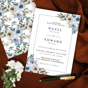 Dusty Blue Floral Watercolor Wedding Invitation
