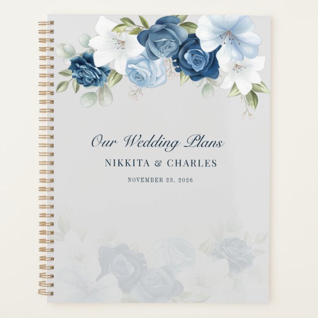 Dusty Blue Floral Watercolor Wedding Planner (Front)