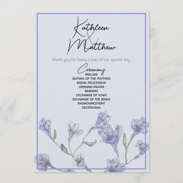 Dusty Blue Floral Watercolor Wedding Programme (Front)