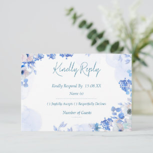 Dusty Blue Floral Watercolor Wedding RSVP Card Set