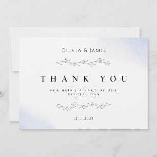 Dusty Blue Floral Watercolor Wedding Thank You Car Invitation