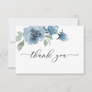 Dusty Blue Floral Watercolor Wedding  Thank You Card