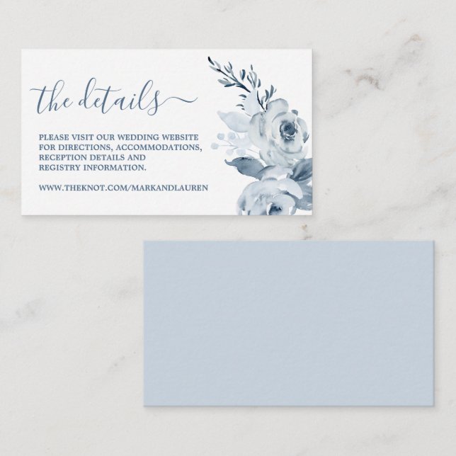 Dusty Blue Floral Website Info Enclosure Card (Front/Back)