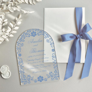 Dusty Blue Floral Wedding  Acrylic Invitations