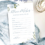 Dusty blue floral wedding advice & wishes card<br><div class="desc">These advice & wishes cards are sweet keepsakes for the bride and couple,  features romantic watercolor floral in dusty blue and sage green,  and stylish modern script,  simple and elegant,  great activity for modern boho bridal shower,  botanical garden wedding parties. 
See all the bridal shower games in collection.</div>