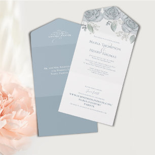 Dusty Blue Floral Wedding All in One All In One Invitation