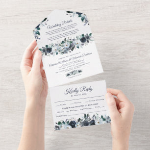 Dusty Blue Floral Wedding All In One Invitatio Invitation