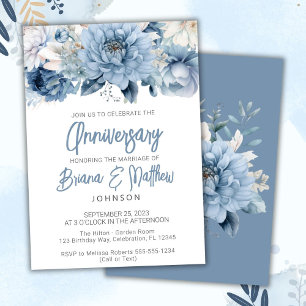 Dusty Blue Floral Wedding Anniversary  Invitation