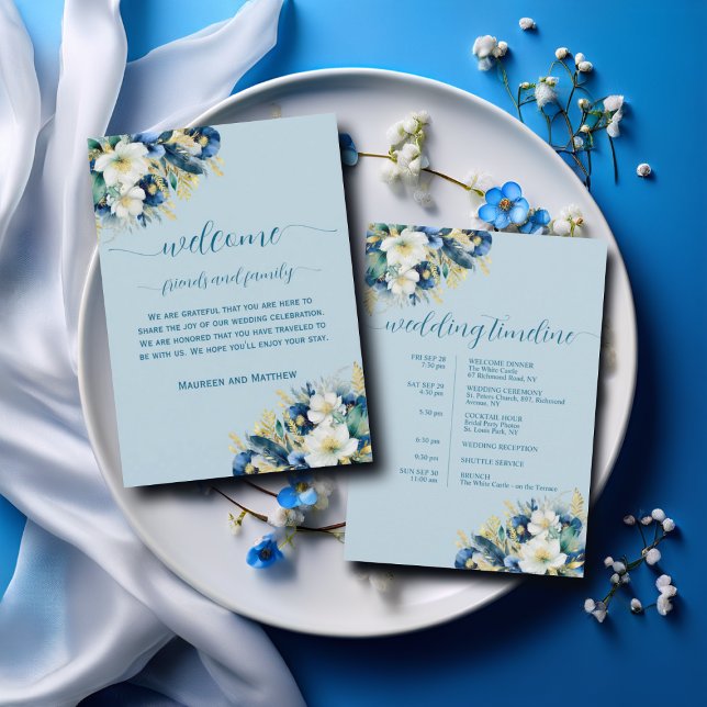 Dusty Blue Floral Wedding Bag Letter Timeline Card (Creator Uploaded)
