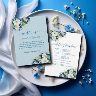 Dusty Blue Floral Wedding Bag Letter Timeline Card