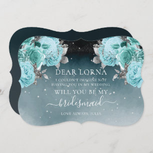 Dusty Blue Floral Wedding Be My Bridesmaid Invitation