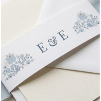 Dusty Blue Floral Wedding Belly Band Invitation Belly Band