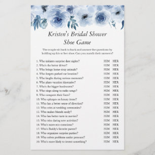 Dusty Blue Floral Wedding Bridal Shower Shoe Game Flyer