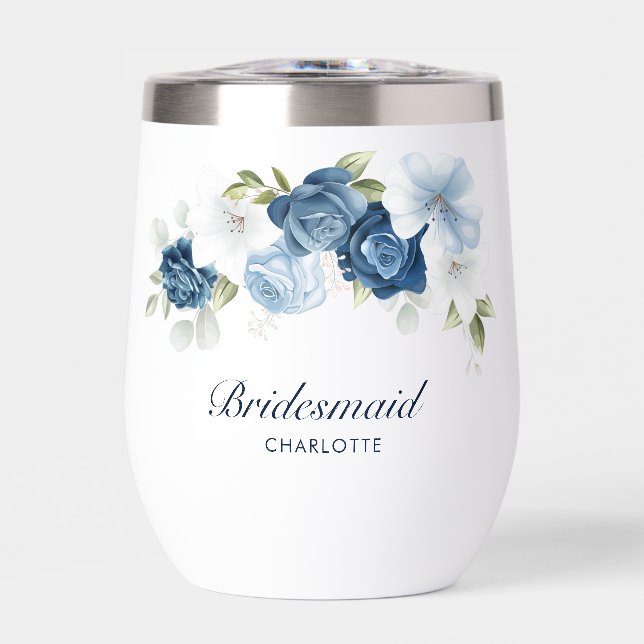Dusty Blue Floral Wedding Bridesmaid Personalised (Front)