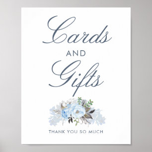 Dusty Blue Floral Wedding Cards and Gifts Sign