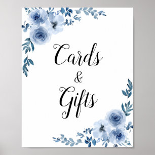 dusty blue floral wedding cards & gifts sign