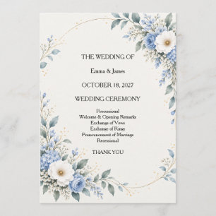 Dusty Blue Floral Wedding Ceremony Program Card