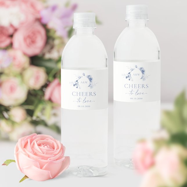 Dusty Blue Floral Wedding | Cheers to Love Water Bottle Label (Creator Uploaded)