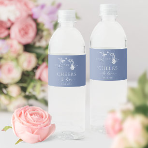 Dusty Blue Floral Wedding   Cheers to Love Water Bottle Label