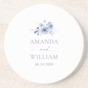 Dusty Blue Floral Wedding  Coaster