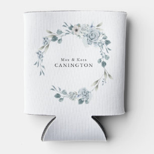 Dusty Blue Floral Wedding Custom Can Cooler