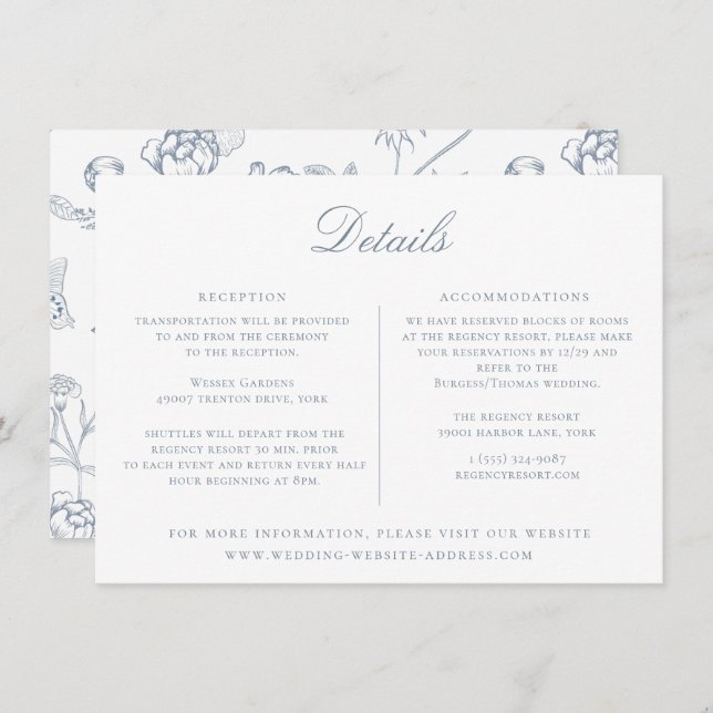 Dusty Blue Floral Wedding Details Card (Front/Back)