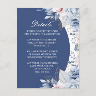Dusty Blue Floral Wedding Details Enclosure Card