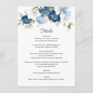 Dusty Blue Floral Wedding Details Enclosure Card