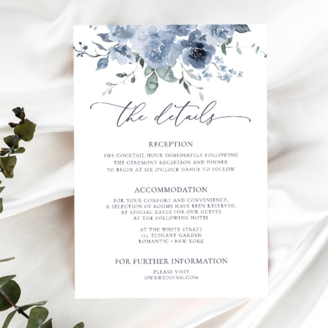 Dusty Blue Floral Wedding Details Enclosure Card (Creator Uploaded)