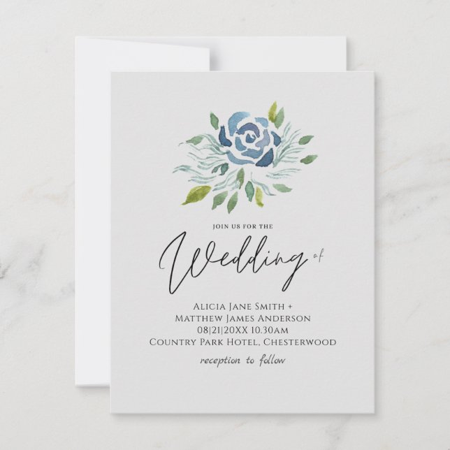 Dusty Blue Floral Wedding Elegant Modern Budget (Front)