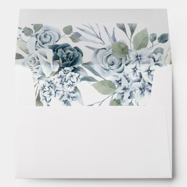 Dusty Blue Floral  Wedding Envelope (Back (Bottom))