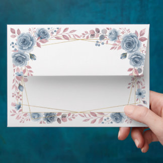 Dusty Blue Floral Wedding Envelope