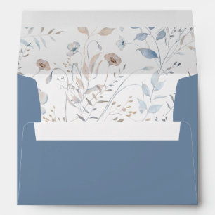 Dusty Blue Floral Wedding Envelope