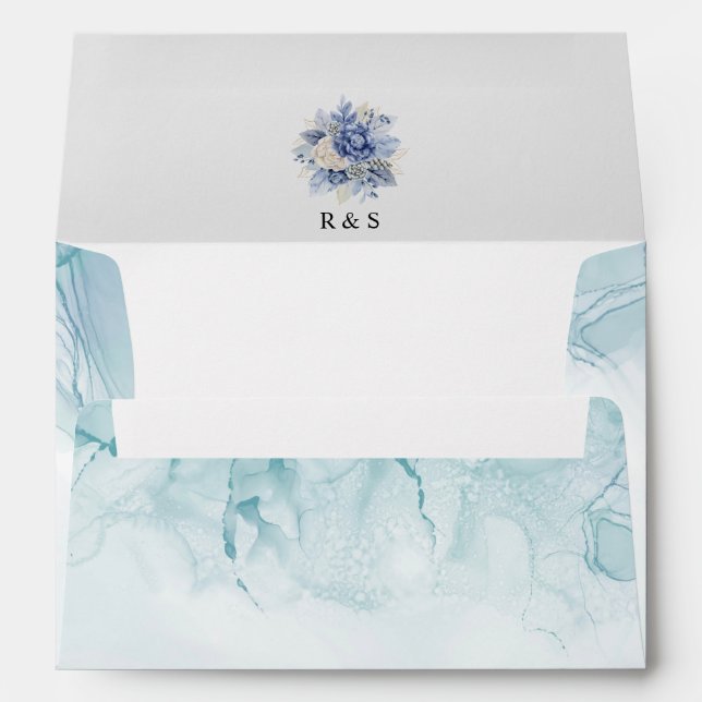 Dusty Blue Floral Wedding Envelope (Back (Bottom))