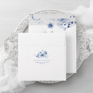 Dusty Blue Floral Wedding Envelope