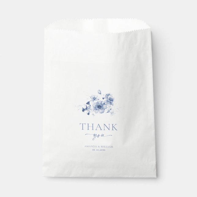 Dusty Blue Floral Wedding Favour Bag (Front)