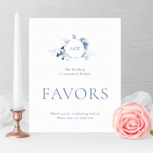 Dusty Blue Floral Wedding Favour Sign