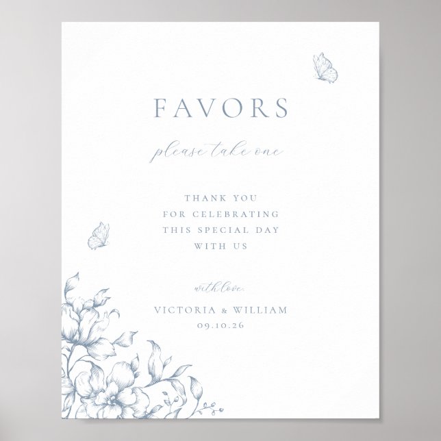 Dusty Blue Floral Wedding Favour Sign (Front)