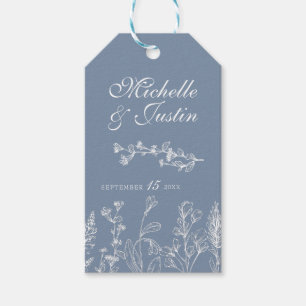Dusty Blue Floral Wedding Favour Tags