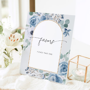 Dusty blue floral wedding Favours please take one Pedestal Sign
