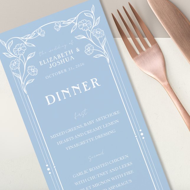Dusty Blue Floral Wedding Flat Menu (Creator Uploaded)