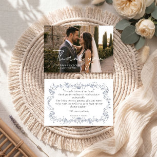 Dusty Blue Floral Wedding Flat Thank You Note Card