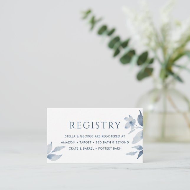 Dusty Blue Floral Wedding Gift Registry Card (Standing Front)