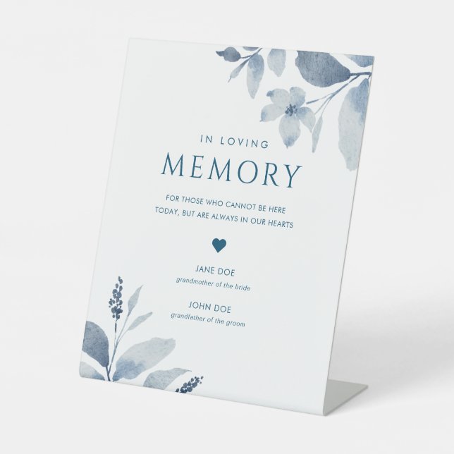 Dusty Blue Floral Wedding In Loving Memory Sign (Front)