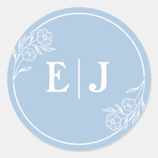 Dusty Blue Floral Wedding Initial  Sticker