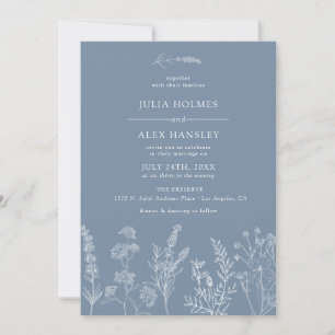 Dusty Blue Floral Wedding Invitation