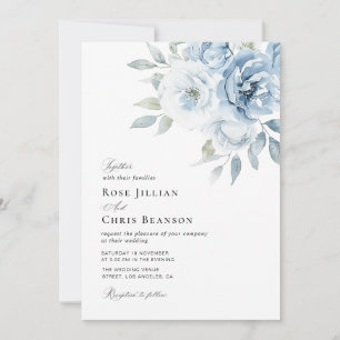 dusty blue floral wedding invitation