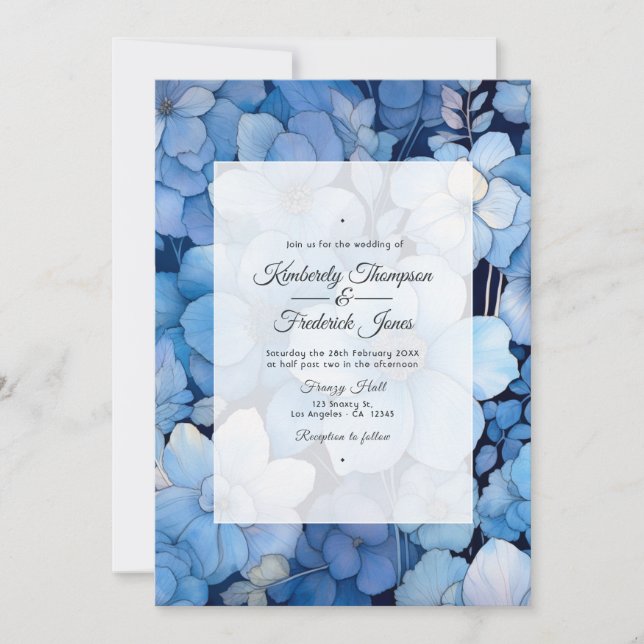 Dusty Blue Floral Wedding Invitation (Front)