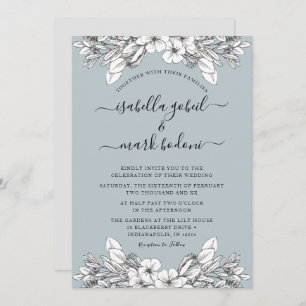 Dusty Blue Floral Wedding Invitation